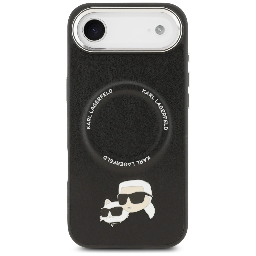 Husa de protectie Karl Lagerfeld Leather Karl & Choupette Pins MagSafe (KLHMP17MPSMLRKCK) compatibil cu iPhone 17 Air, Negru