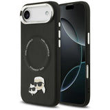 Husa de protectie Karl Lagerfeld Leather Karl & Choupette Pins MagSafe (KLHMP17MPSMLRKCK) compatibil cu iPhone 17 Air, Negru