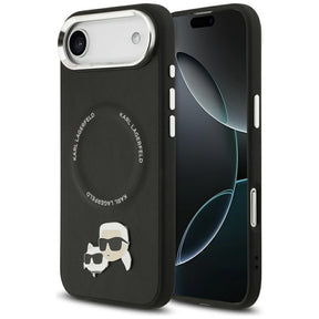 Husa de protectie Karl Lagerfeld Leather Karl & Choupette Pins MagSafe (KLHMP17MPSMLRKCK) compatibil cu iPhone 17 Air, Negru