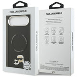 Husa de protectie Karl Lagerfeld Leather Karl & Choupette Pins MagSafe (KLHMP17MPSMLRKCK) compatibil cu iPhone 17 Air, Negru