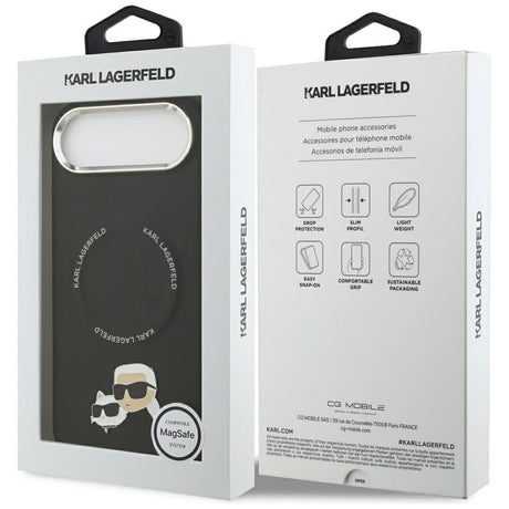 Husa de protectie Karl Lagerfeld Leather Karl & Choupette Pins MagSafe (KLHMP17MPSMLRKCK) compatibil cu iPhone 17 Air, Negru
