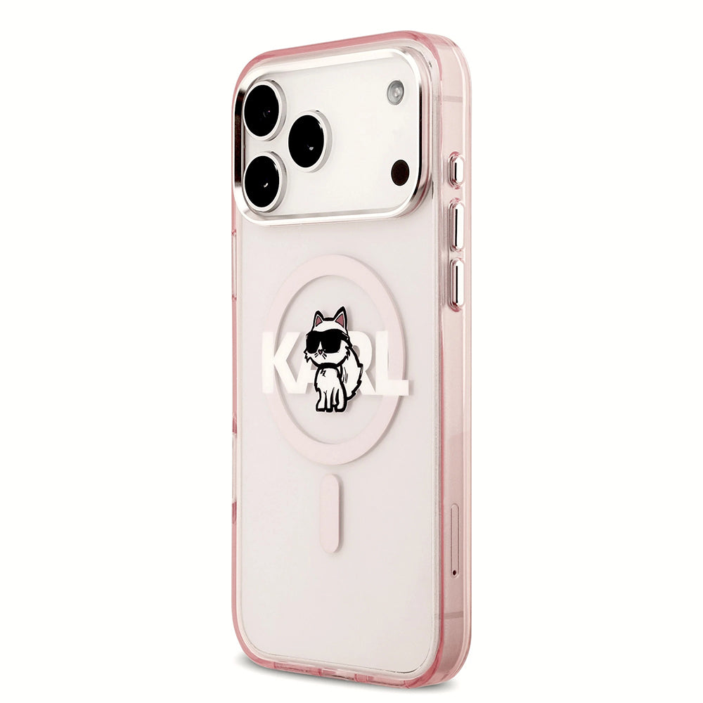 Husa de protectie Karl Lagerfeld IML Choupette Sketch Logo MagSafe (KLHMP17XHGCHGKBP) compatibil cu iPhone 17 Pro Max, Roz