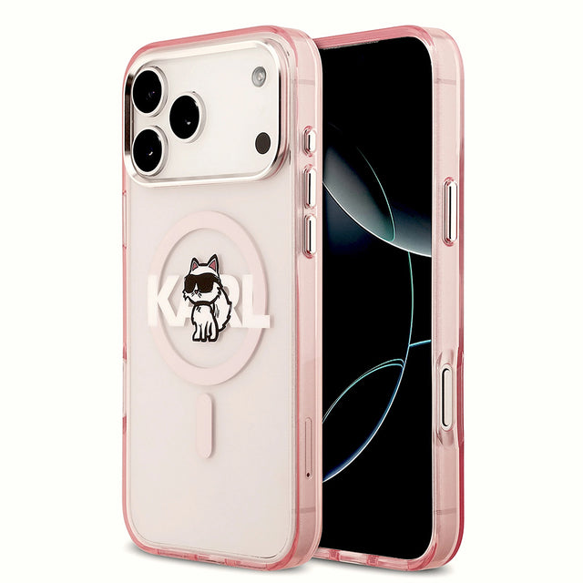 Husa de protectie Karl Lagerfeld IML Choupette Sketch Logo MagSafe (KLHMP17XHGCHGKBP) compatibil cu iPhone 17 Pro Max, Roz