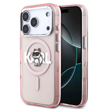 Husă Karl Lagerfeld IML Choupette Sketch Logo MagSafe roz pentru iPhone 17 Pro