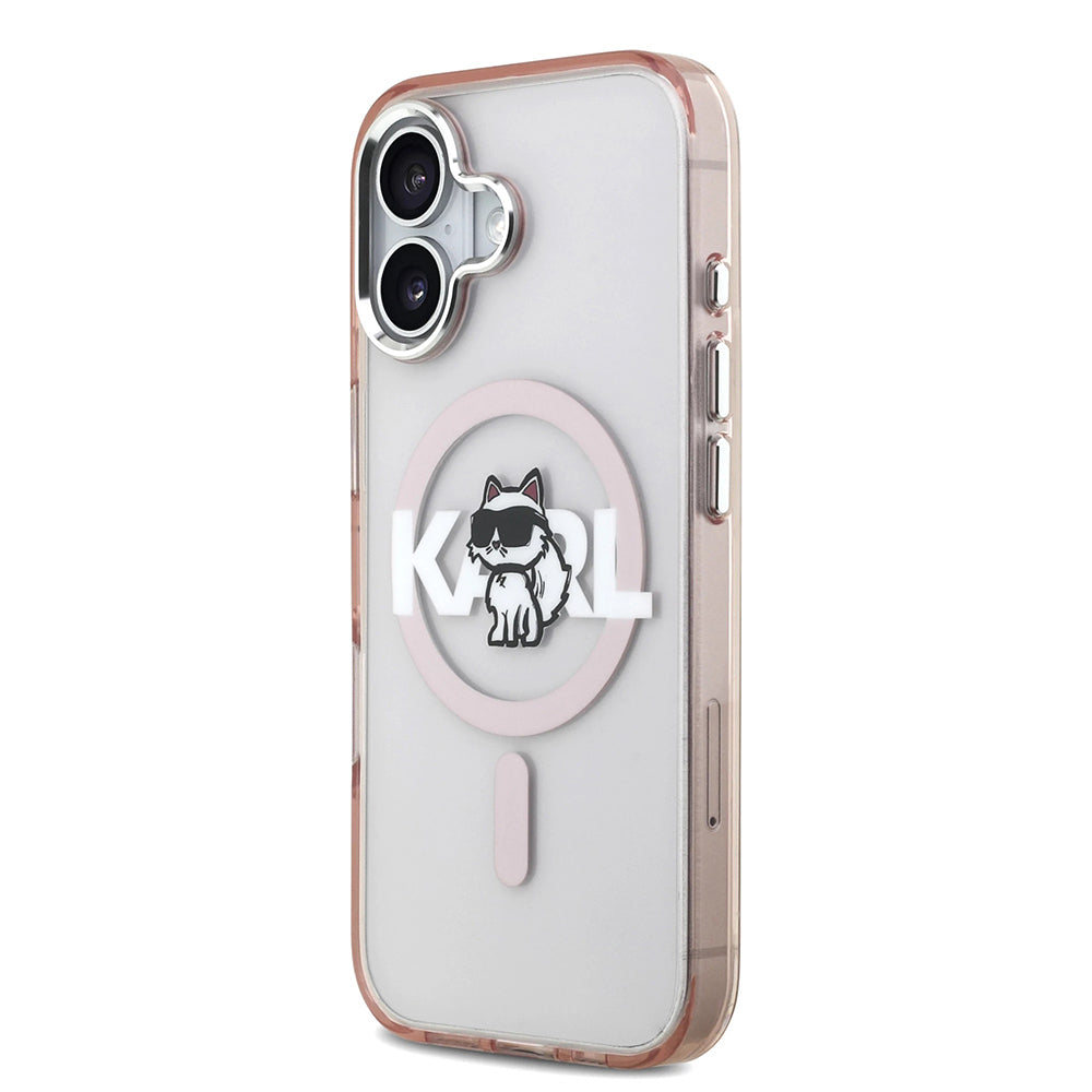 Husa de protectie Karl Lagerfeld IML Choupette Sketch Logo MagSafe (KLHMP17SHGCHGKBP) compatibil cu iPhone 17, Roz