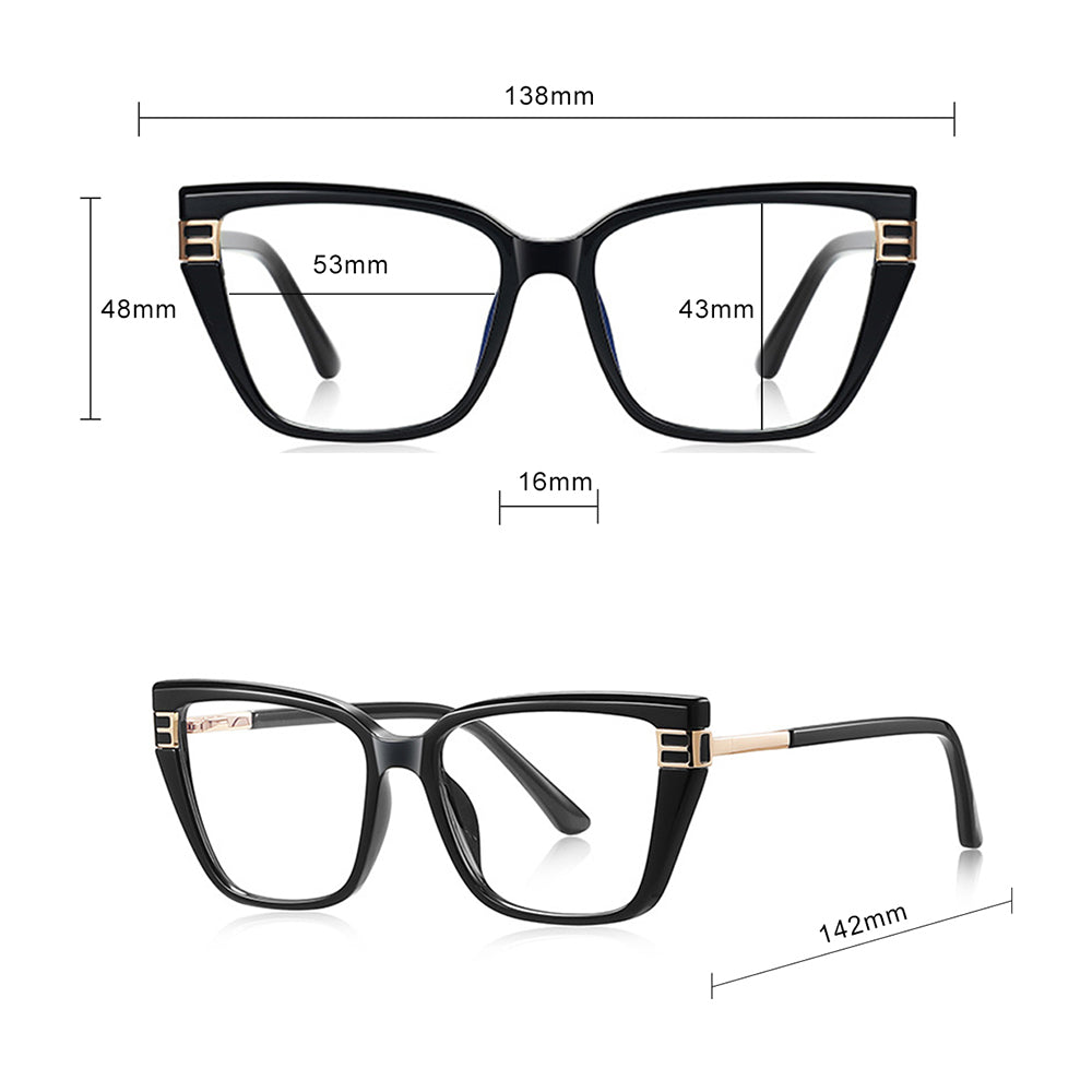 Techsuit Anti-Blue Light Glasses Reflex PC (2275), for Women, Rectangle, TR90&Metal Frame, AC Lens, Negru /Gold