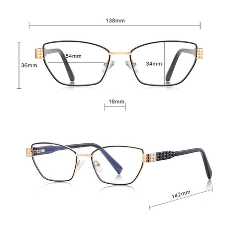 Techsuit Anti-Blue Light Glasses Reflex PC (3162), for Women, Rectangle, Metal Frame, AC Lens, Auriu