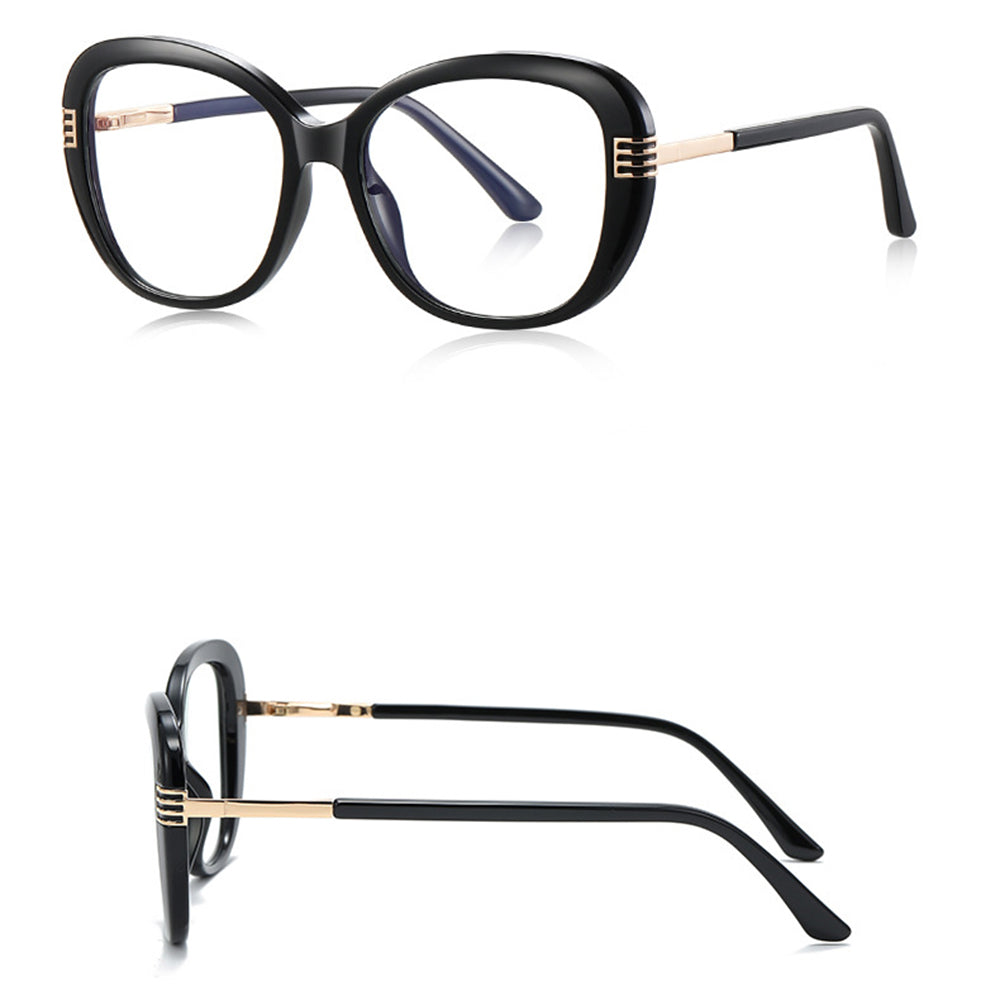 Techsuit Anti-Blue Light Glasses Reflex PC (2265), for Women, Butterfly, TR90&Metal Frame, AC Lens, Negru /Gold