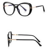 Techsuit Anti-Blue Light Glasses Reflex PC (2265), for Women, Butterfly, TR90&Metal Frame, AC Lens, Negru /Gold