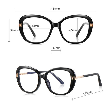 Techsuit Anti-Blue Light Glasses Reflex PC (2265), for Women, Butterfly, TR90&Metal Frame, AC Lens, Negru /Gold
