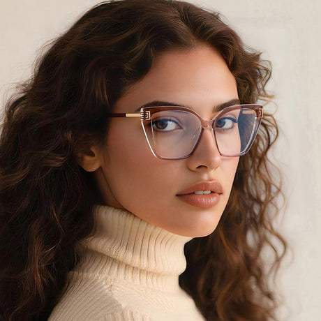 Techsuit Anti-Blue Light Glasses Reflex PC (2260), for Women, Oversize, TR90&Metal Frame, AC Lens, Negru /Gold