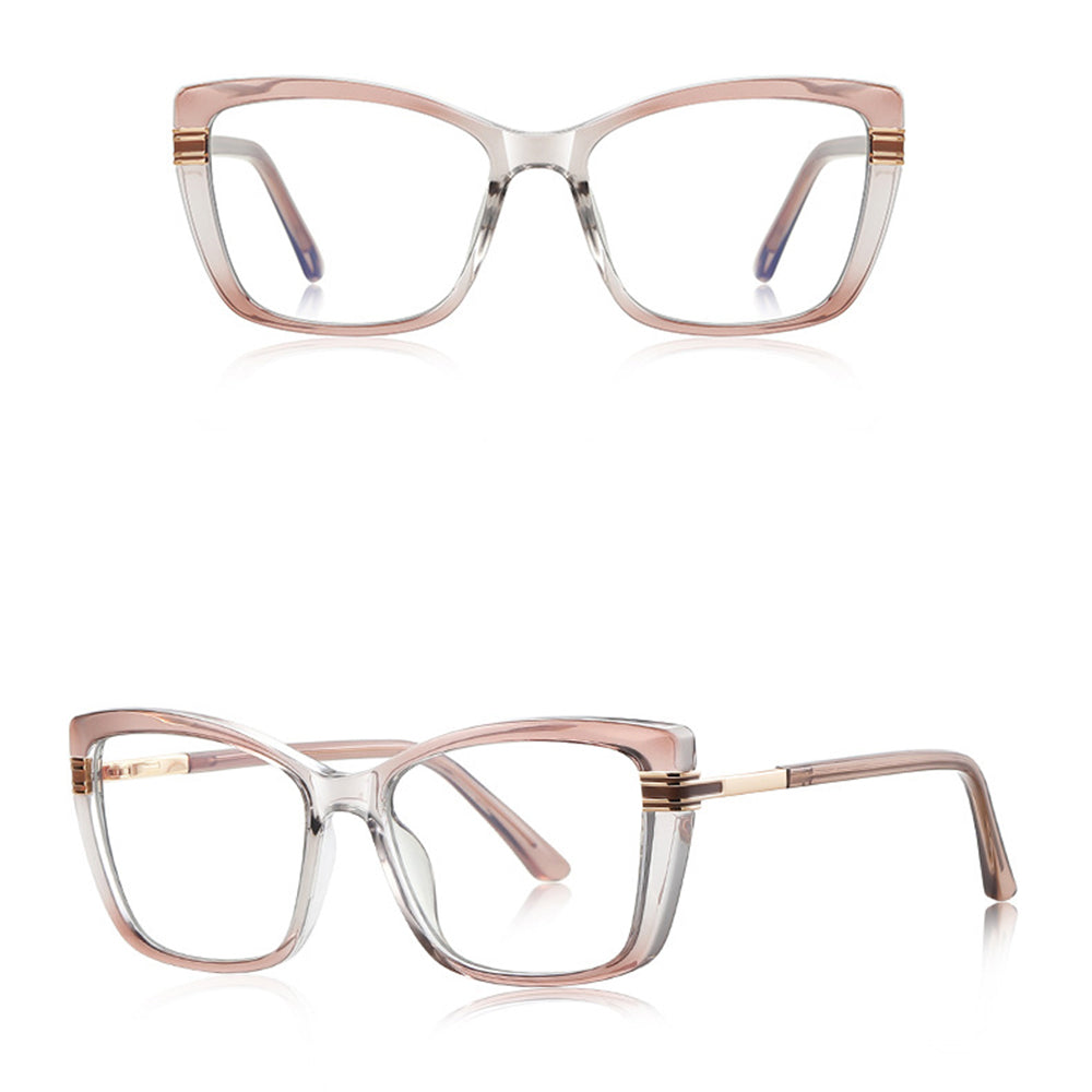 Techsuit Anti-Blue Light Glasses Reflex PC (2273), for Women, Oversized, TR90&Metal Frame, AC Lens, Transparent /Brown