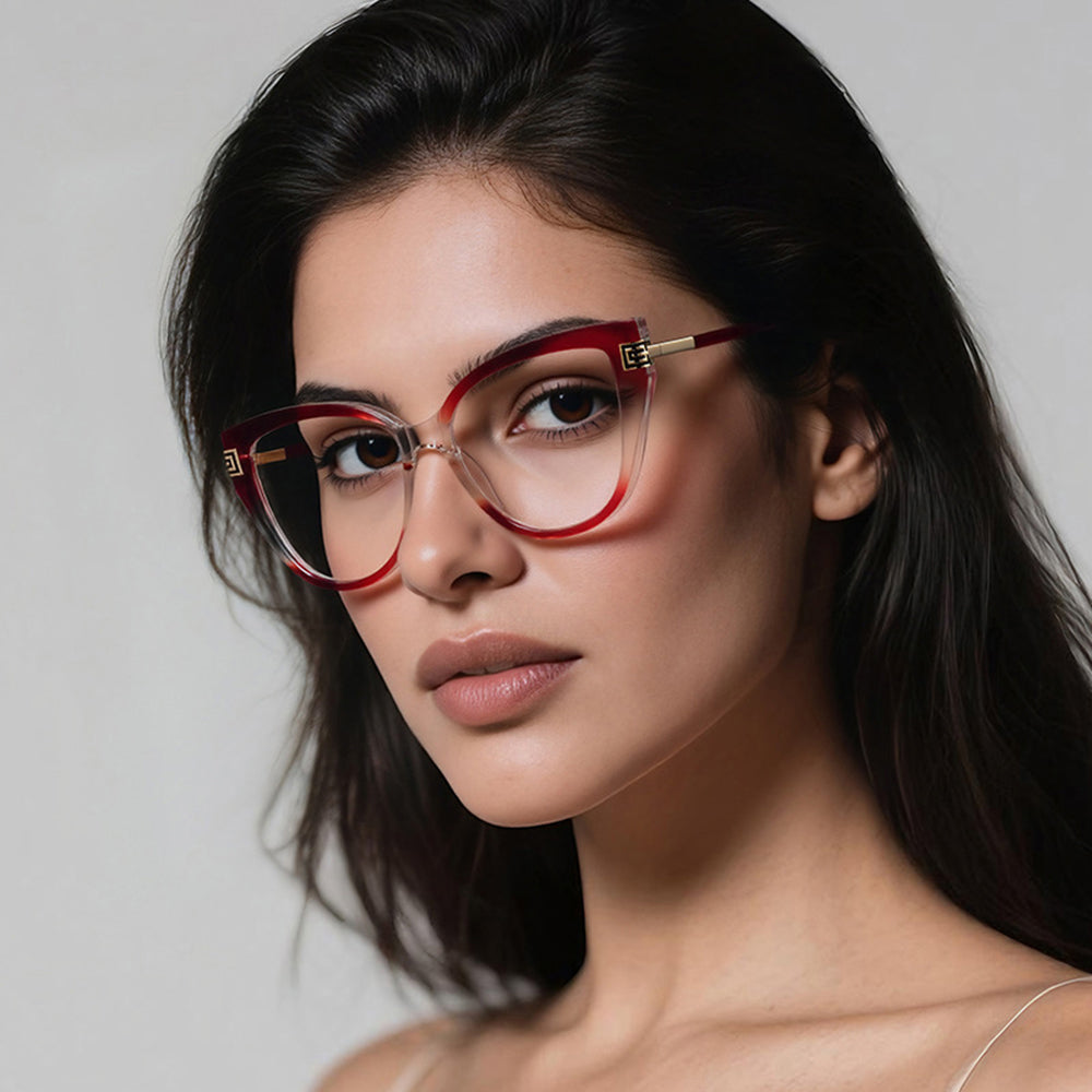 Techsuit Anti-Blue Light Glasses Reflex PC (2259), for Women, Oversized, TR90&Metal Frame, AC Lens, Negru