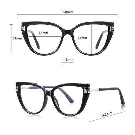 Techsuit Anti-Blue Light Glasses Reflex PC (2259), for Women, Oversized, TR90&Metal Frame, AC Lens, Negru