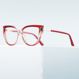 Techsuit Anti-Blue Light Glasses Reflex PC (2259), for Women, Oversized, TR90&Metal Frame, AC Lens, Transparent /Red