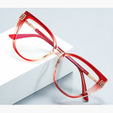 Techsuit Anti-Blue Light Glasses Reflex PC (2259), for Women, Oversized, TR90&Metal Frame, AC Lens, Transparent /Red