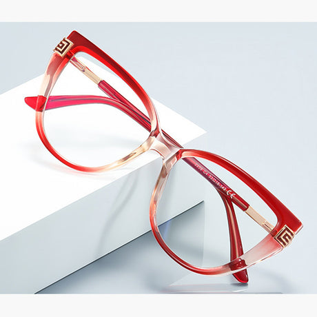 Techsuit Anti-Blue Light Glasses Reflex PC (2259), for Women, Oversized, TR90&Metal Frame, AC Lens, Transparent /Red