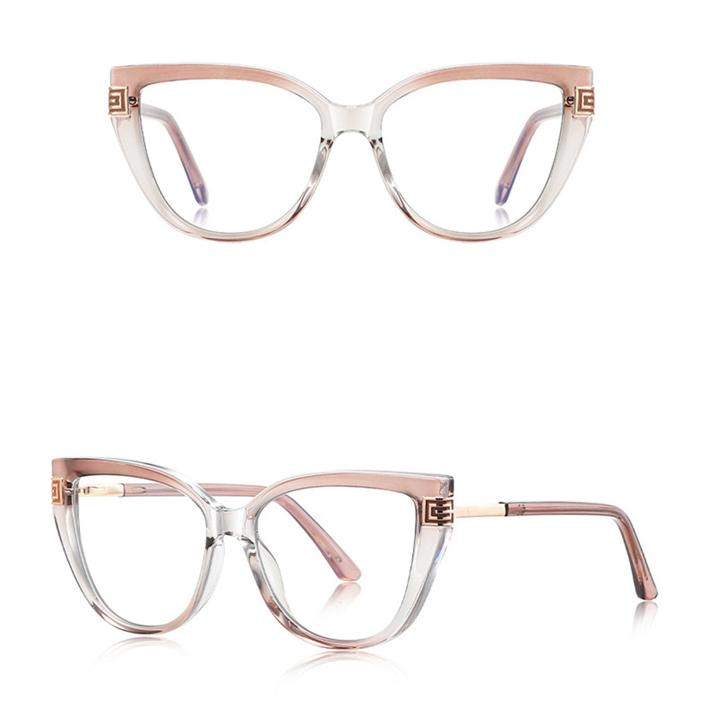 Techsuit Anti-Blue Light Glasses Reflex PC (2259), for Women, Oversized, TR90&Metal Frame, AC Lens, Transparent /Warm Rose