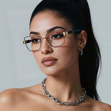 Techsuit Anti-Blue Light Glasses Reflex PC (3169), for Women, Hexagonal, Metal Frame, AC Lens, Negru