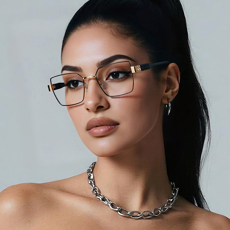 Techsuit Anti-Blue Light Glasses Reflex PC (3169), for Women, Hexagonal, Metal Frame, AC Lens, Maro /Leopard