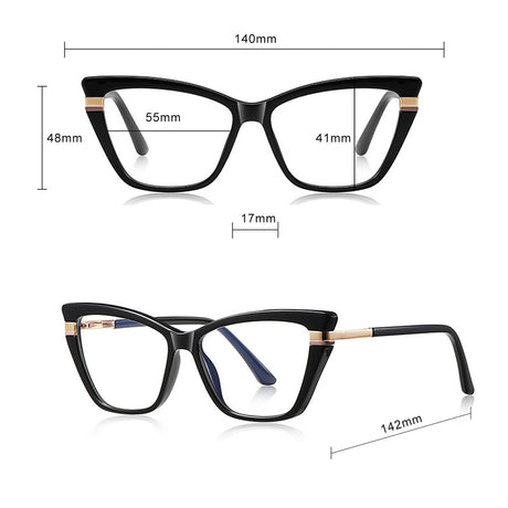 Techsuit Anti-Blue Light Glasses Reflex PC (2271), for Women, Rectangle, TR90&Metal Frame, AC Lens, Negru
