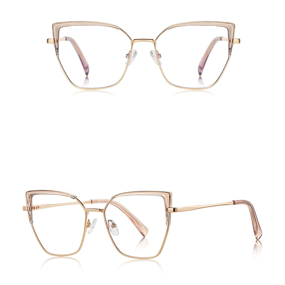 Techsuit Anti-Blue Light Glasses Reflex PC (3156), for Women, Cat Eye, Metal Frame, AC Lens, Auriu /Pink