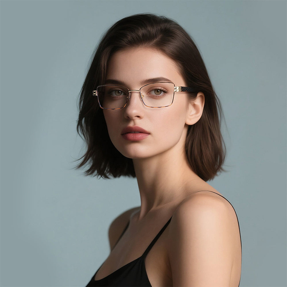 Techsuit Anti-Blue Light Glasses Reflex PC (3171), for Women, Rectangle, Metal Frame, AC Lens, Negru