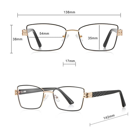 Techsuit Anti-Blue Light Glasses Reflex PC (3171), for Women, Rectangle, Metal Frame, AC Lens, Negru