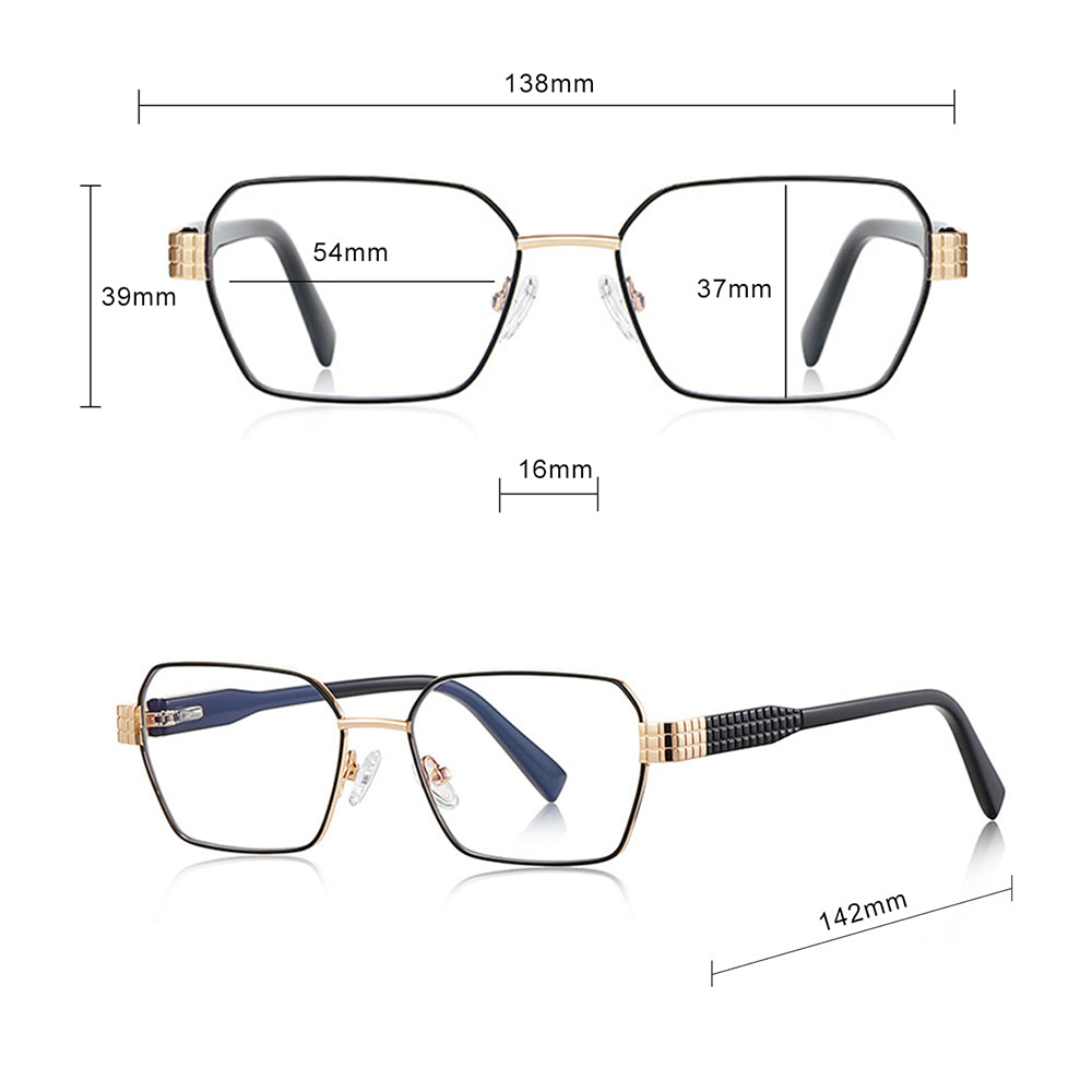 Techsuit Anti-Blue Light Glasses Reflex PC (3161), for Women, Rectangle, Metal Frame, AC Lens, Auriu /Black