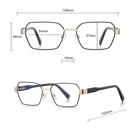 Techsuit Anti-Blue Light Glasses Reflex PC (3161), for Women, Rectangle, Metal Frame, AC Lens, Negru