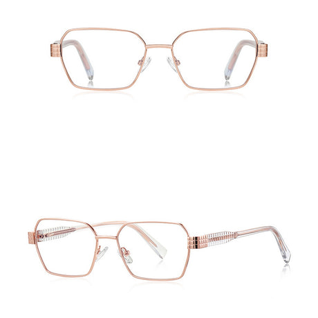 Techsuit Anti-Blue Light Glasses Reflex PC (3161), for Women, Rectangle, Metal Frame, AC Lens, Roz Auriu /Transparent
