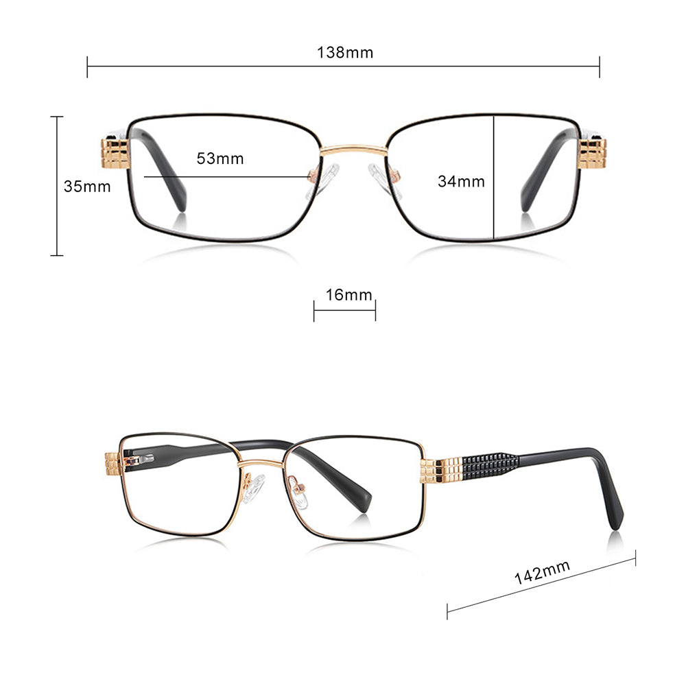 Techsuit Anti-Blue Light Glasses Reflex PC (3163), for Women, Rectangle, Metal Frame, AC Lens, Auriu /Black