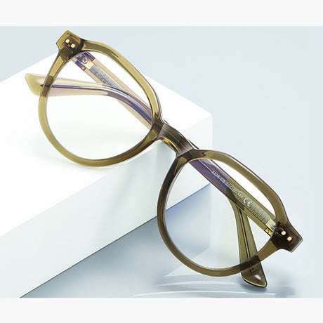 Techsuit Anti-Blue Light Glasses Reflex PC (2228), Round, TR90&Metal Frame, AC Lens, Transparent /Brown