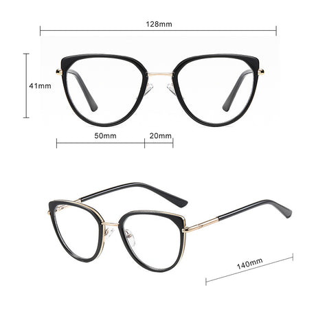 Techsuit Anti-Blue Light Glasses Reflex PC (82290), for Women, Cat Eye, TR90&Metal Frame, AC Lens, Auriu /Black