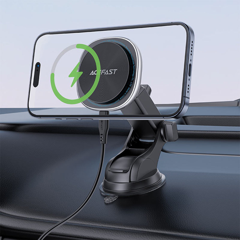 Suport Acefast with Wireless Charging (D42), for Dashboard/Windshield, Magnetic Grip, USB-C, 15W, for 4.7 - , Argintiu