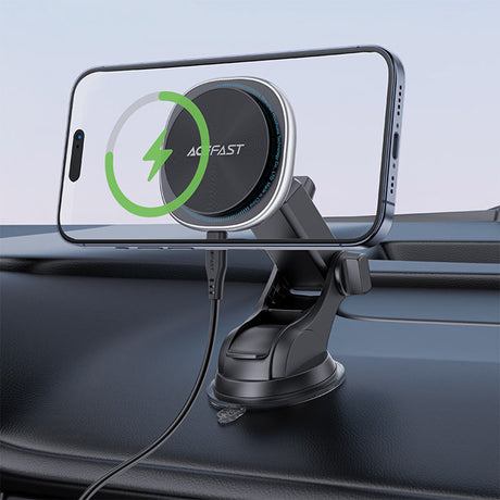Suport Acefast with Wireless Charging (D42), for Dashboard/Windshield, Magnetic Grip, USB-C, 15W, for 4.7 - , Argintiu