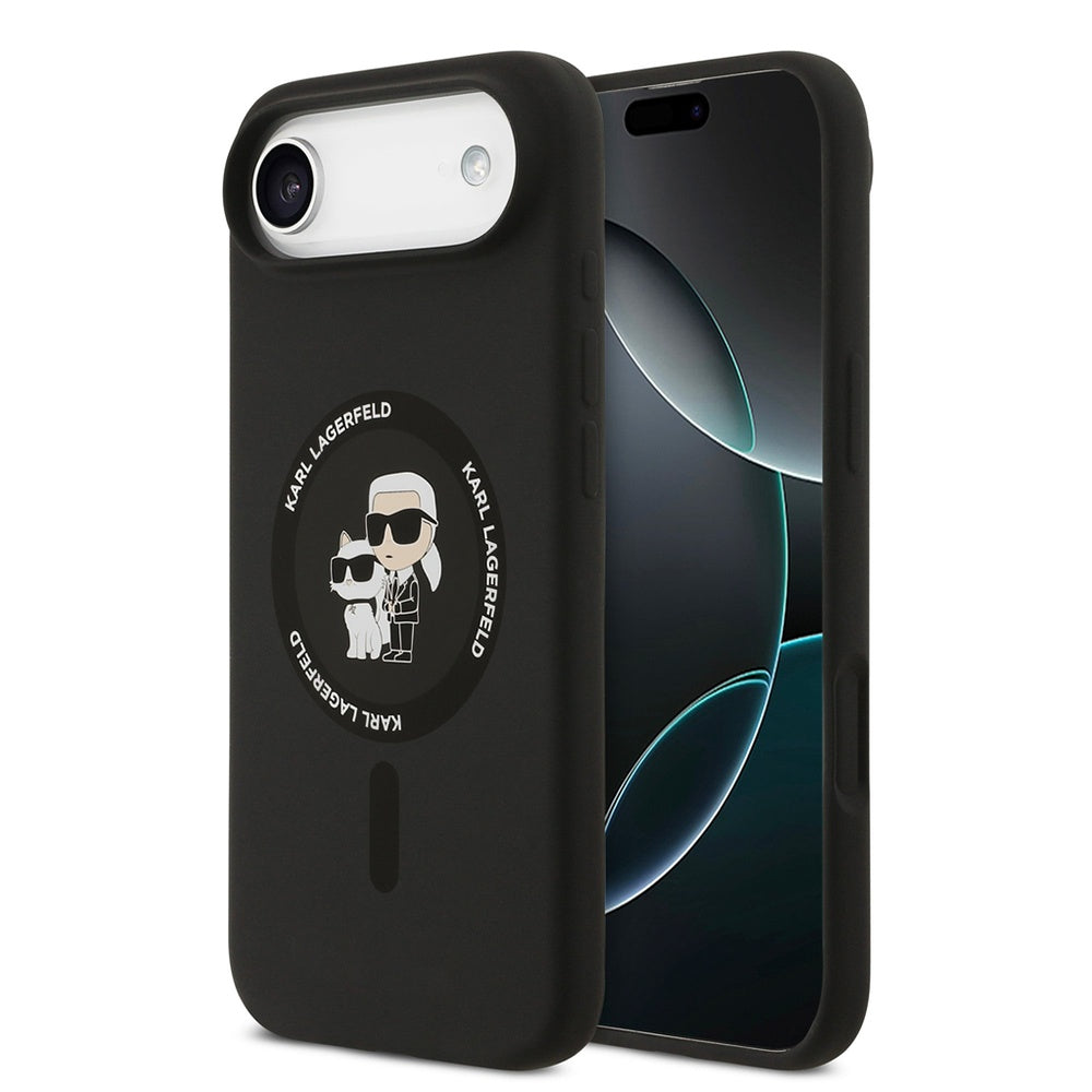 Husa de protectie Karl Lagerfeld Silicone Ring MagSafe (KLHMP17MSCMKCRHK) compatibil cu iPhone 17 Air, Negru Karl&Choupette