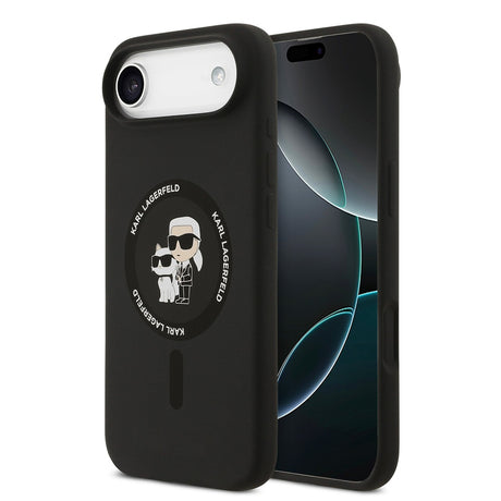 Husa de protectie Karl Lagerfeld Silicone Ring MagSafe (KLHMP17MSCMKCRHK) compatibil cu iPhone 17 Air, Negru Karl&Choupette