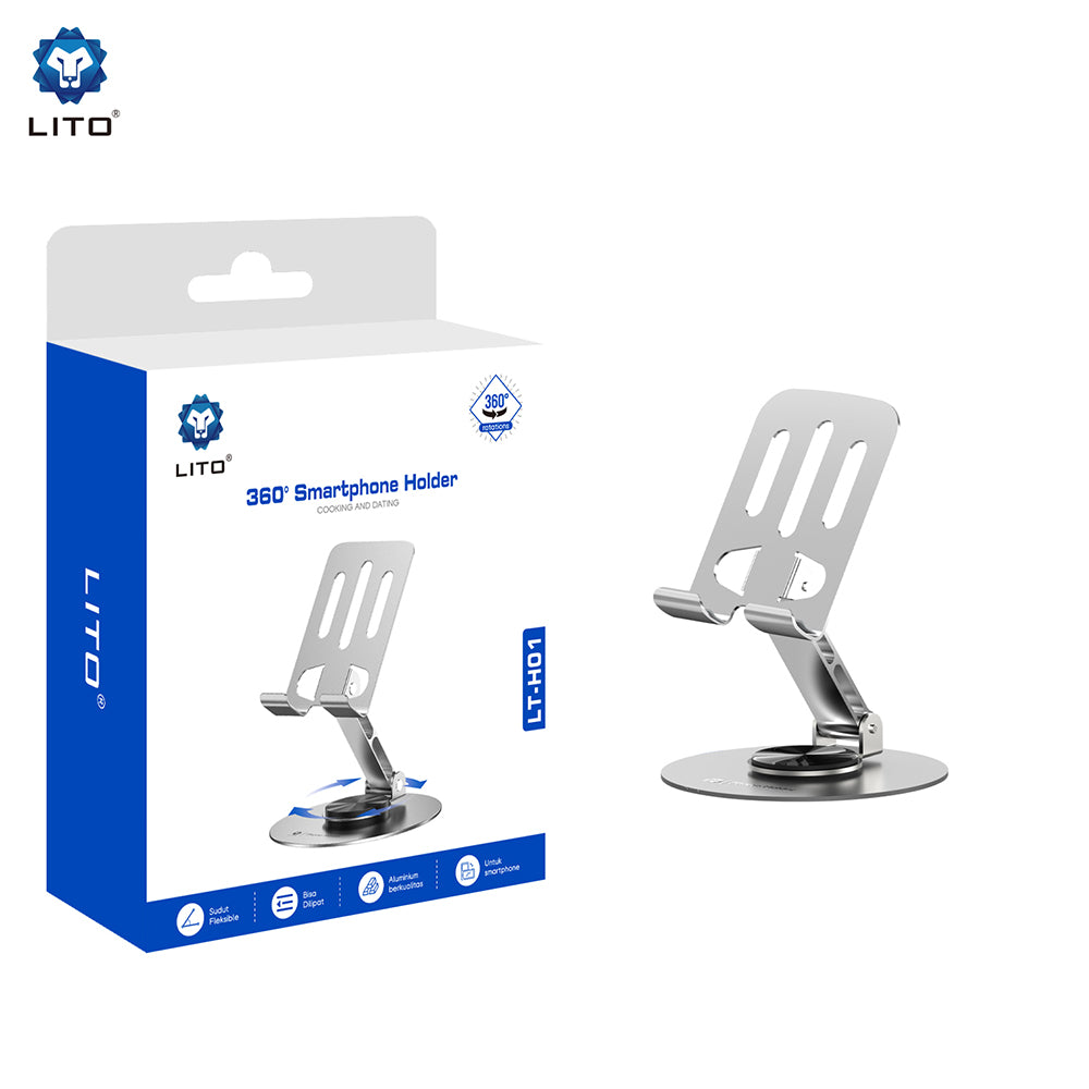 Suport Lito Phone (LT-H01), Foldable, 360° rotation, One-Hand Operation, Universal, Anti-Slip Design, Gri