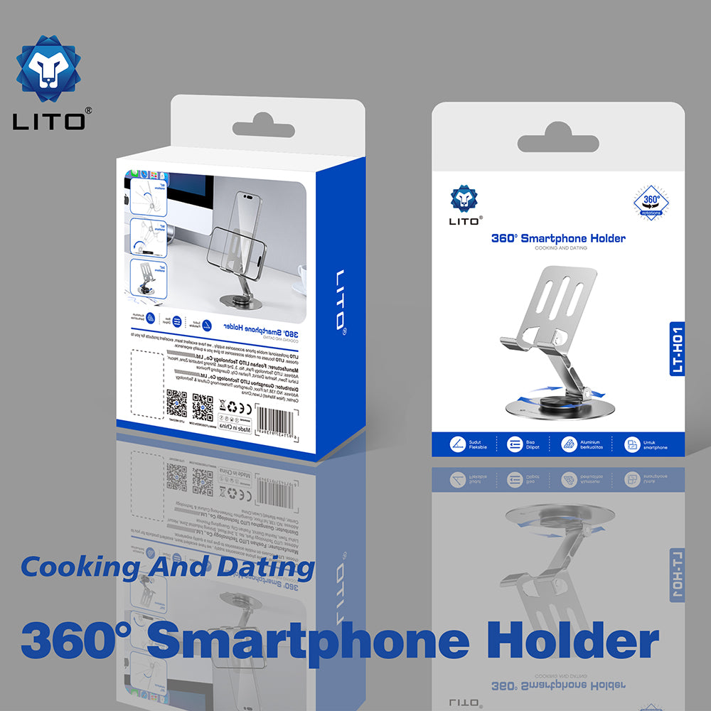 Suport Lito Phone (LT-H01), Foldable, 360° rotation, One-Hand Operation, Universal, Anti-Slip Design, Gri