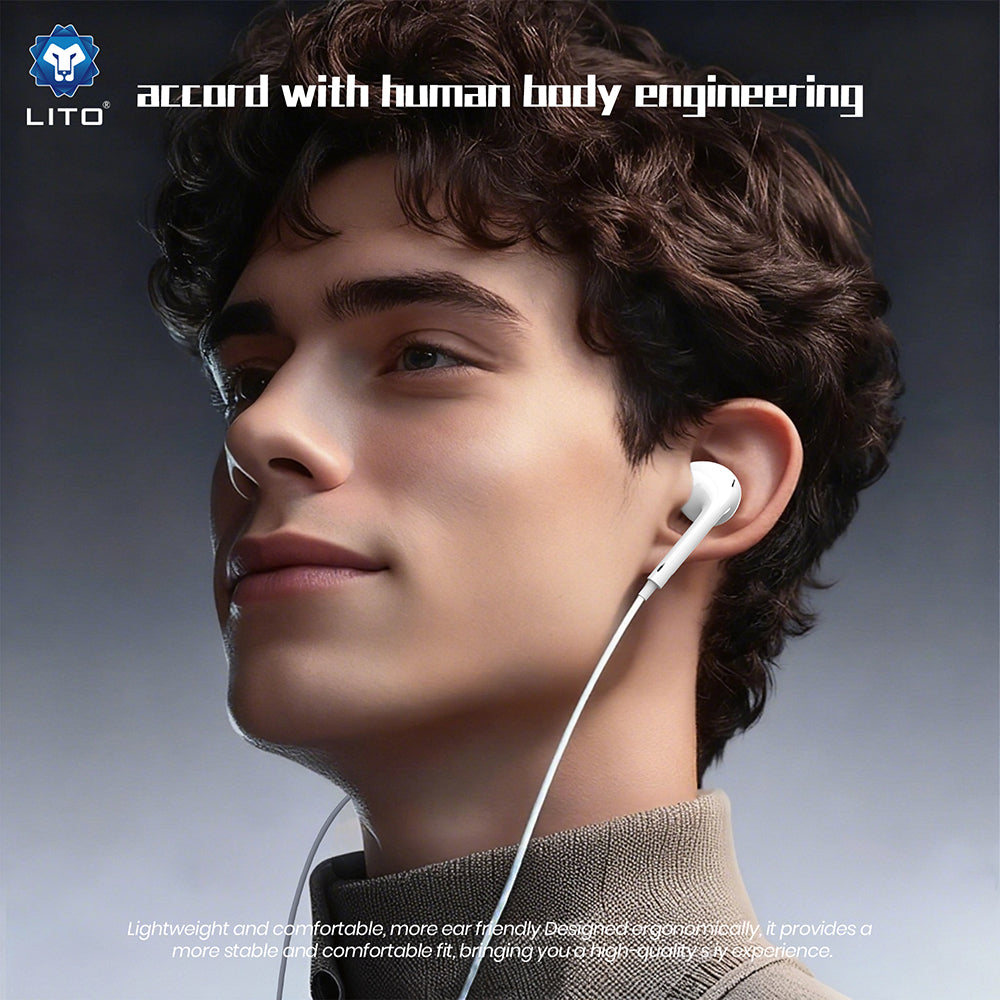 Casti Lito Wired Earphones (LF01A), Jack 3.5mm, Stereo, Half In-ear, with HD Microphone, 1.2m, Alb
