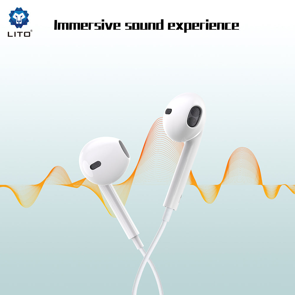 Casti Lito Wired Earphones (LF01A), Jack 3.5mm, Stereo, Half In-ear, with HD Microphone, 1.2m, Alb