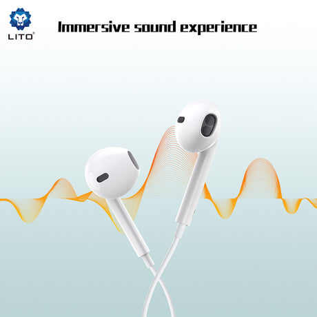 Casti Lito Wired Earphones (LF01A), Jack 3.5mm, Stereo, Half In-ear, with HD Microphone, 1.2m, Alb