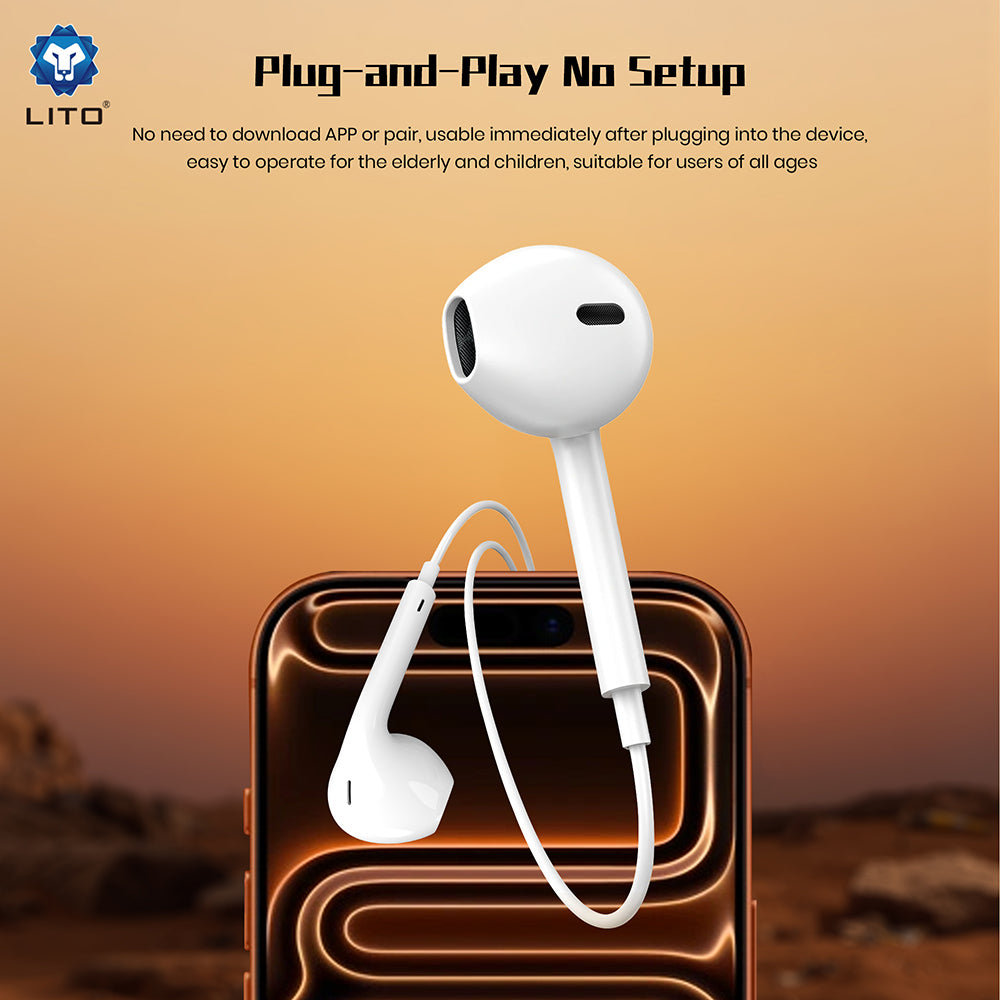 Casti Lito Wired Earphones (LF01A), Jack 3.5mm, Stereo, Half In-ear, with HD Microphone, 1.2m, Alb
