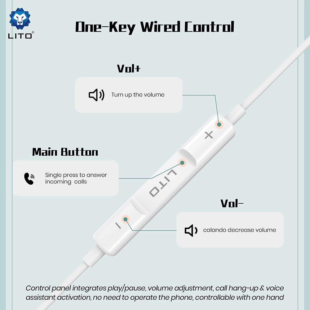 Casti Lito Wired Earphones (LF01A), Jack 3.5mm, Stereo, Half In-ear, with HD Microphone, 1.2m, Alb