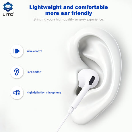 Casti Lito Wired Earphones (LF03), Jack 3.5mm, Type-C, Stereo, Half In-ear, with HD Microphone, 1.2m, Alb