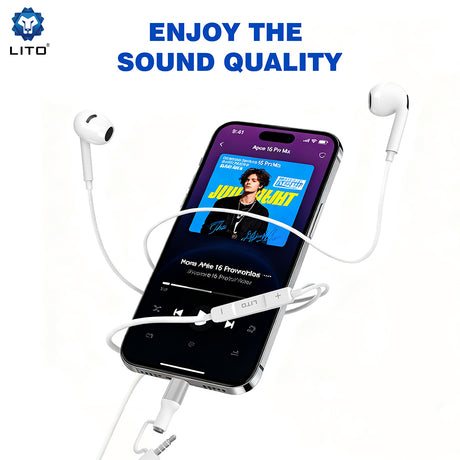 Casti Lito Wired Earphones (LF03), Jack 3.5mm, Type-C, Stereo, Half In-ear, with HD Microphone, 1.2m, Alb