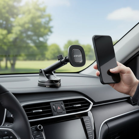 Suport Acefast with Wireless Charging (D47), for Dashboard, Magnetic Grip, Lock Clip, 15W, for 4.7-6.9" Phones, Negru