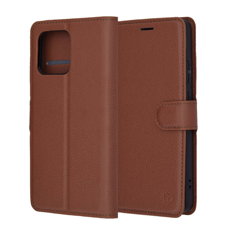 Techsuit Leather Folio barna husă pentru Motorola Moto G86 Power
