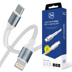 Cablu 3mk Hyper N-Series, Type-C to Lightning, 20W, 9V/2A, 1m, Alb